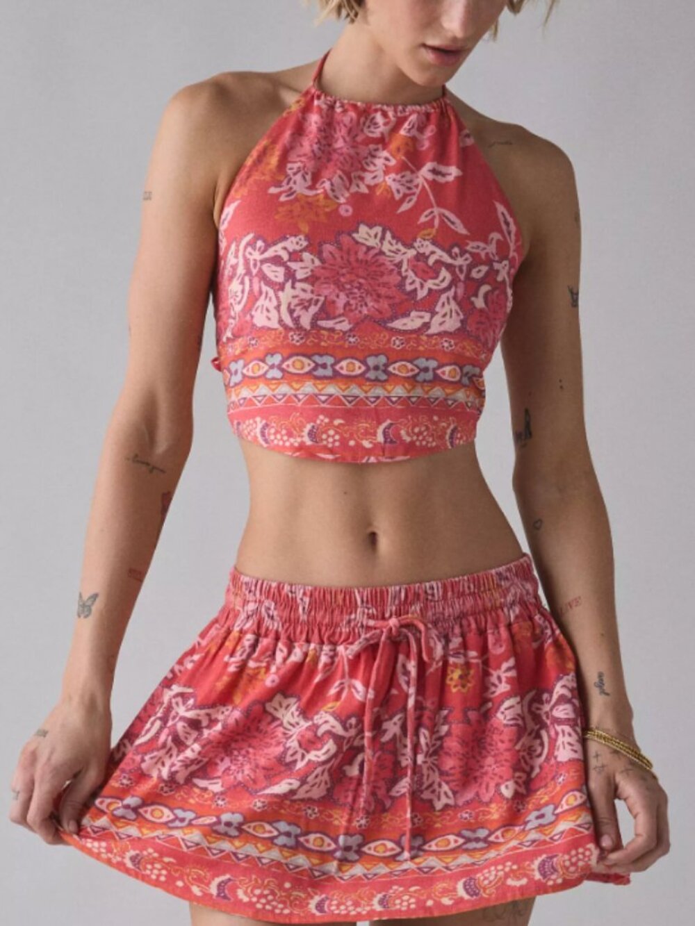 Urban Outfitters BDG Marcy Halter Tie-Back Crop Top & Mini Skirt Set XL